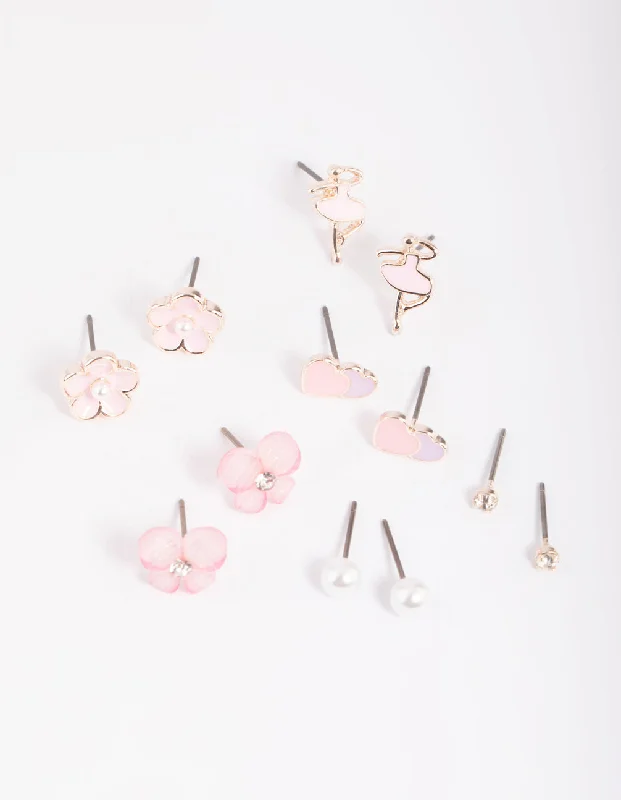 Women’s crystal drop earrings -Kids Ballet Flower Stud Earring 6-Pack