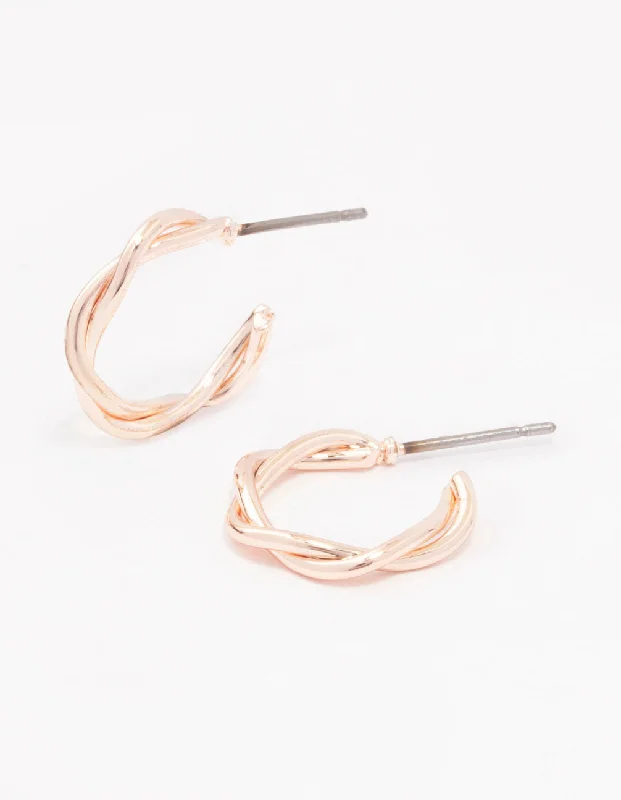 Gold and diamond earrings for women -Rose Gold Soft Twisted Huggie Earrings