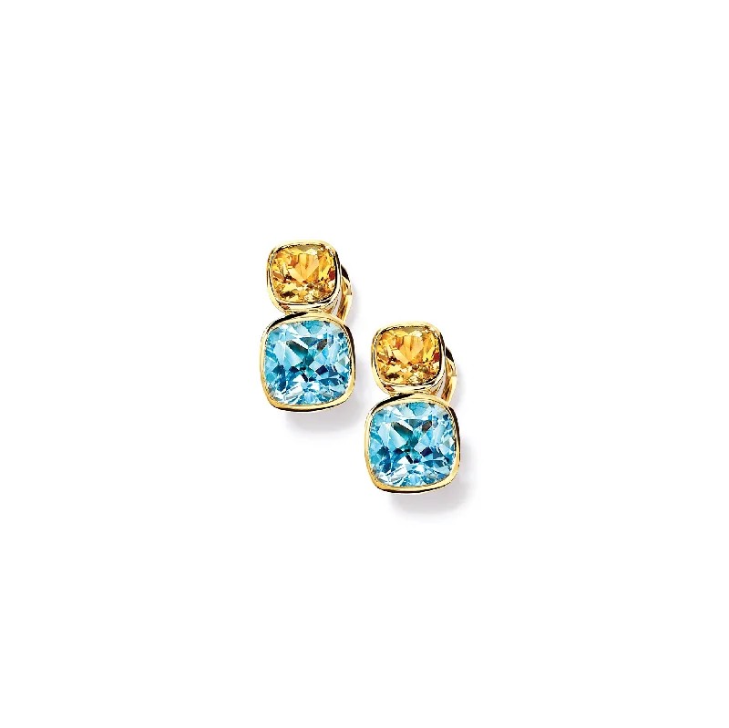 Designer earrings for women -Qin & Han Earrings 18ct Yellow Gold - Citrine & Blue Topaz