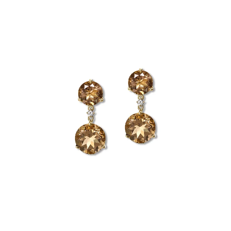 Stylish stud earrings for women -Rivière Double Earrings Yellow Gold - Smoky Quartz & Diamond