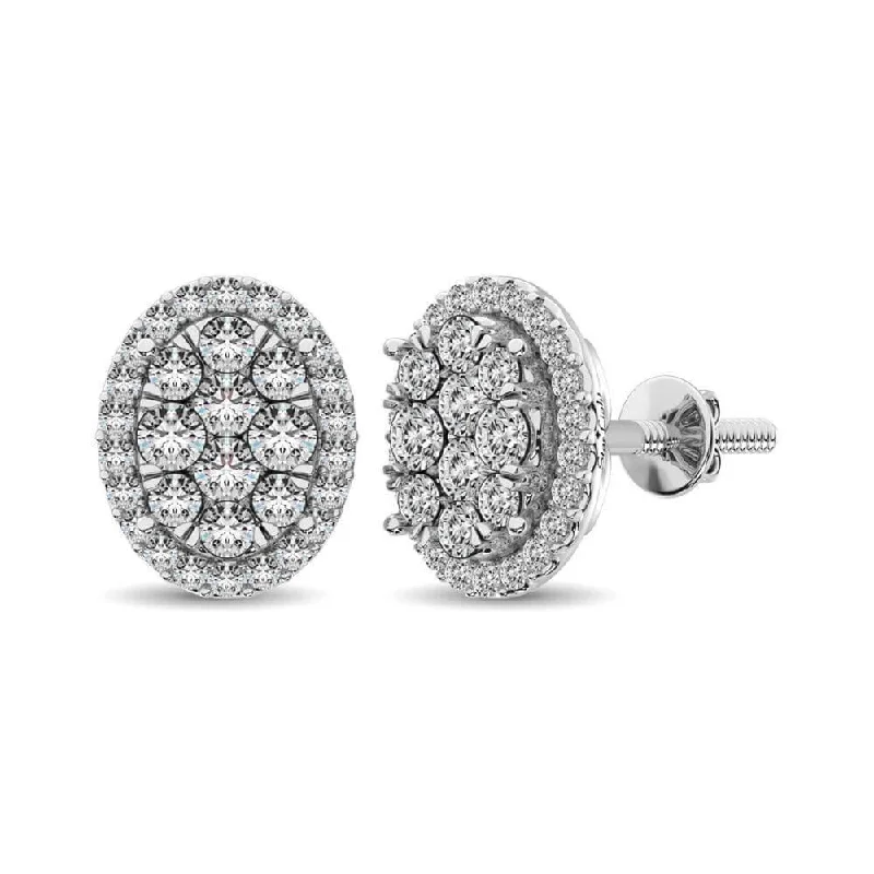 Elegant stud earrings for women -JDTK-62390W-E-6-  Oval Shaped 1.2 ct tw Diamond Earrings  in 14K Gold