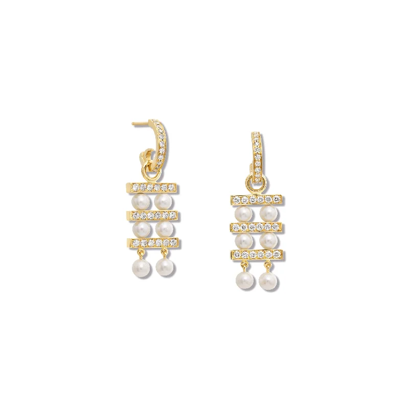 Luxury gold earrings for women -Couture Triple Earring Drops Yellow Gold - Diamond Pavé & Pearl