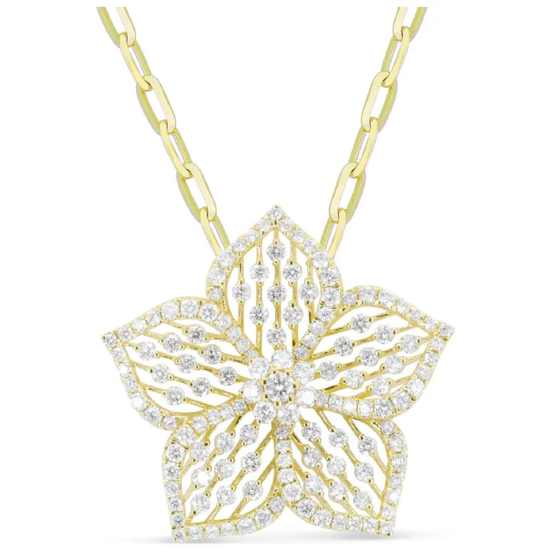 Fashion necklaces for women -14K Yellow Gold Diamond Flower Pendant Necklace