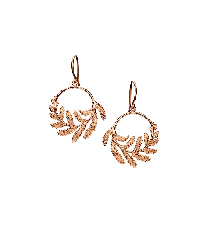 Small stud earrings for women -18ct Solid Rose Gold Fern Hoop Earrings