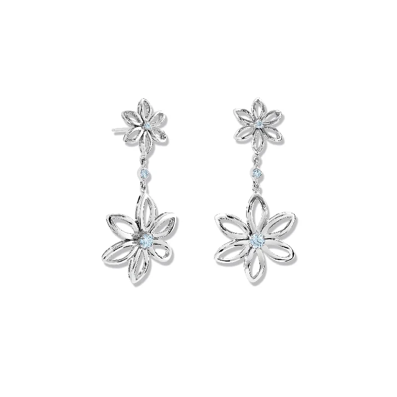 Custom gemstone earrings for women -Fleur de Lys Double Earrings Silver - Blue Topaz