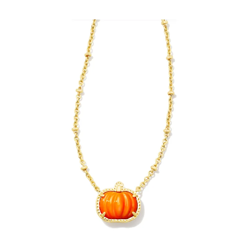 Luxury gold necklaces for women -Kendra Scott Gold Pumpkin Necklace in Orange Mother of Pearl