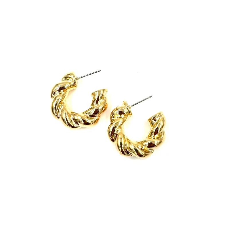 Gemstone earrings for women -Ashley Gold Stainless Steel Gold Plated Twisted Puff Hoop Earrings