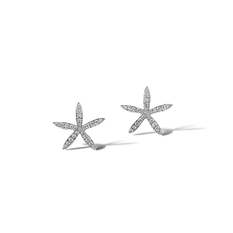 Simple earrings for women -Estrela do Mar Medium Earrings White Gold - Diamond Pavé