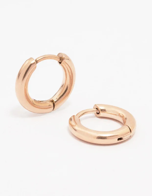 Custom earrings for women -Rose Gold Plated Surgical Steel Chubby Small Huggie Hoop Earrings