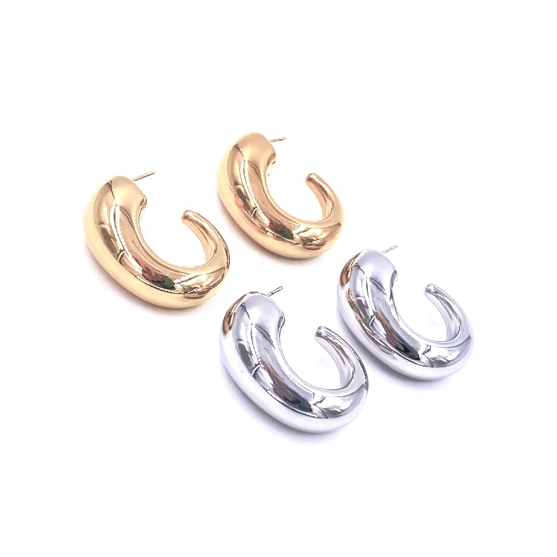 Pearl stud earrings for women -Ashley Gold Stainless Steel Gradual Puff Hoop Design Earrings