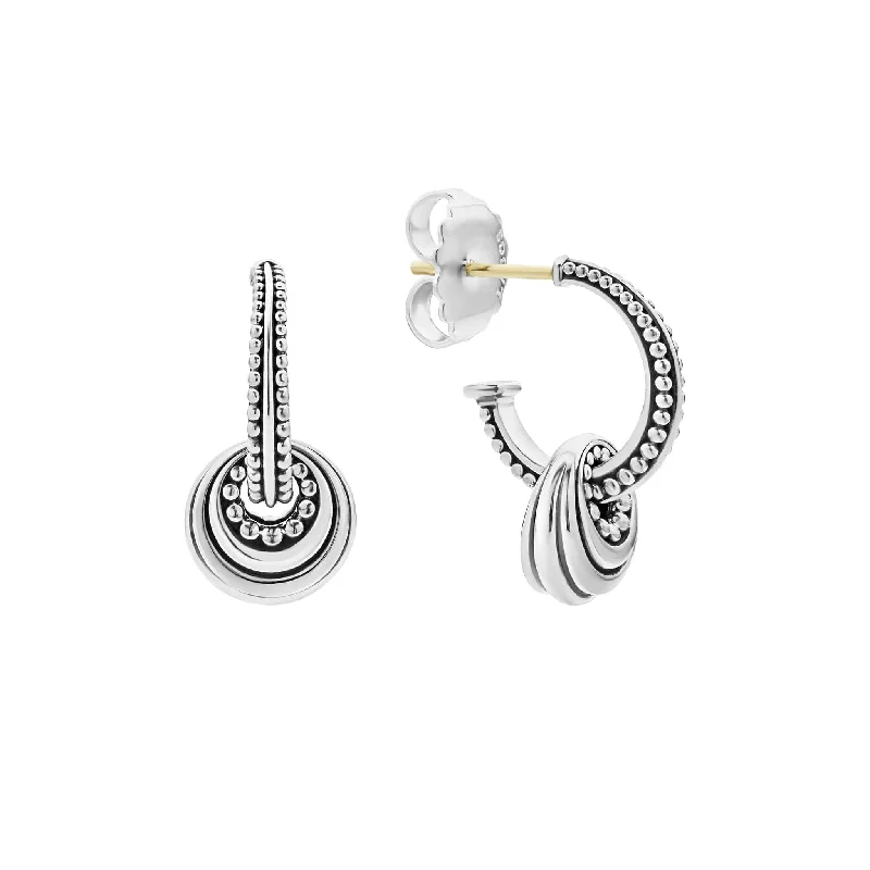 Fashion hoop earrings for women -Signature Caviar Fluted Disc Beaded Hoop Earrings