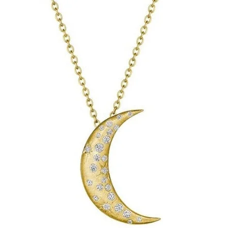 Gold-plated pendant necklaces for women -Penny Preville Diamond Sapphire Galaxy Crescent Necklace