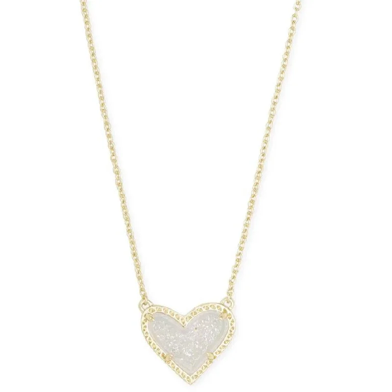 Gold chain necklaces for women -Kendra Scott Ari Heart Gold Pendant Necklace In Iridescent Drusy