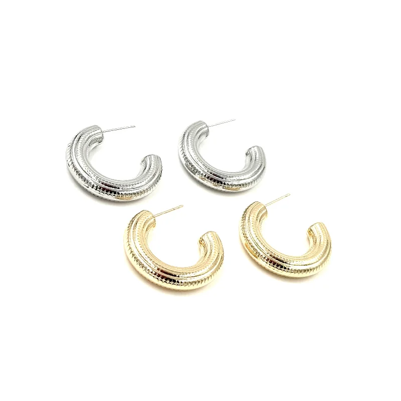 Matching earrings for women -Ashley Gold Stainless Steel 1" Chunky Cut Design Hoop Earrings