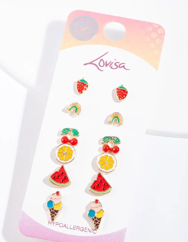 High-end earrings for women -Kids Fruit Stud Earring 6-Pack