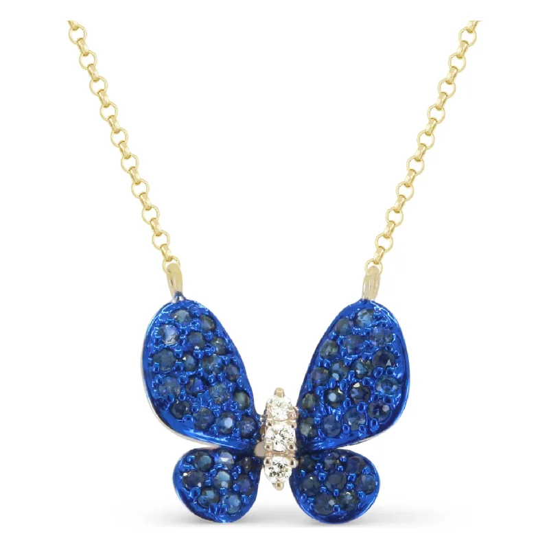 Custom design necklaces for women -14K Yellow Gold Blue Sapphire Butterfly Necklace