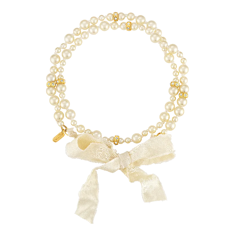 Designer gemstone necklaces for women -Ivory Pearl Bow Necklace