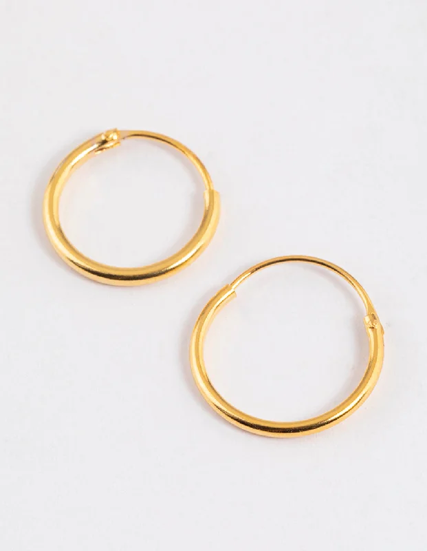 Rose gold stud earrings for women -Gold Plated Sterling Silver Hoop Earrings 12mm