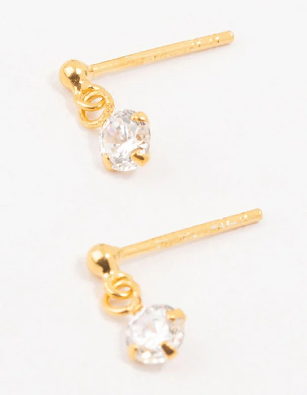 Luxury dangle earrings for women -Gold Plated Sterling Silver Cubic Zirconia Drop Earrings