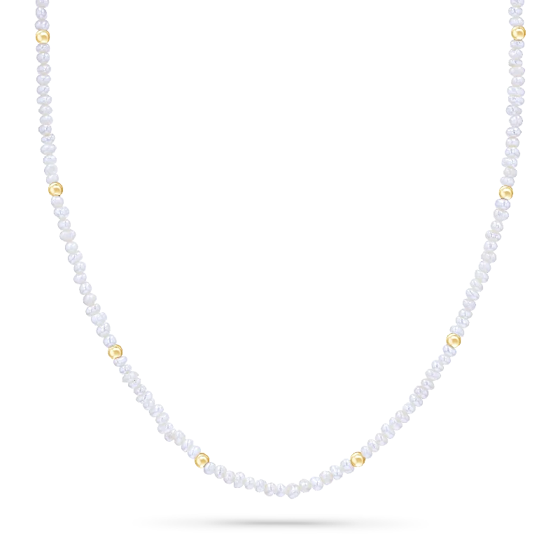 Geometric necklaces for women -Gold Bead Station Pearl Necklace