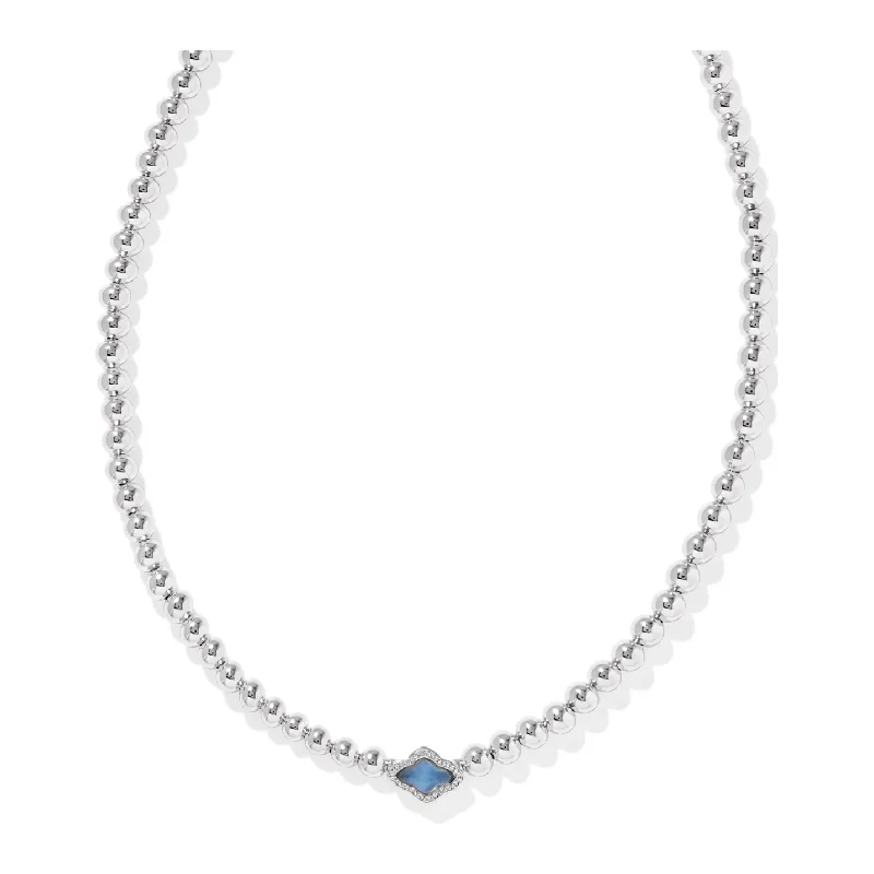 Silver necklaces with diamonds for women -Kendra Scott Abbie Silver Beaded Necklace in Light Blue MOP