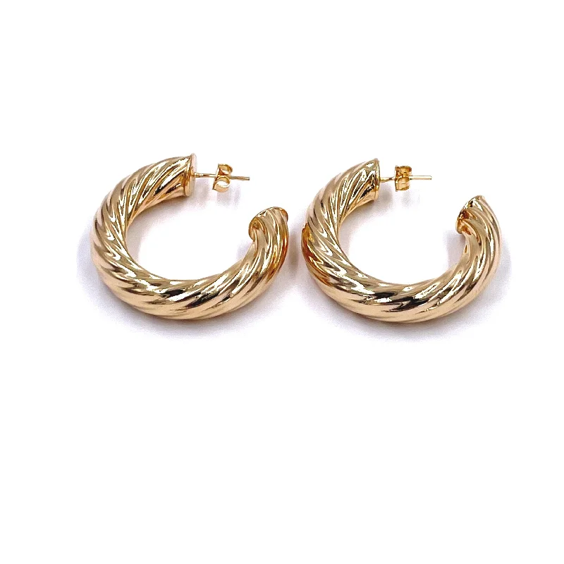 Diamond drop earrings for women -Ashley Gold Stainless Steel Gold Plated Puff Twisted Hoop Earrings