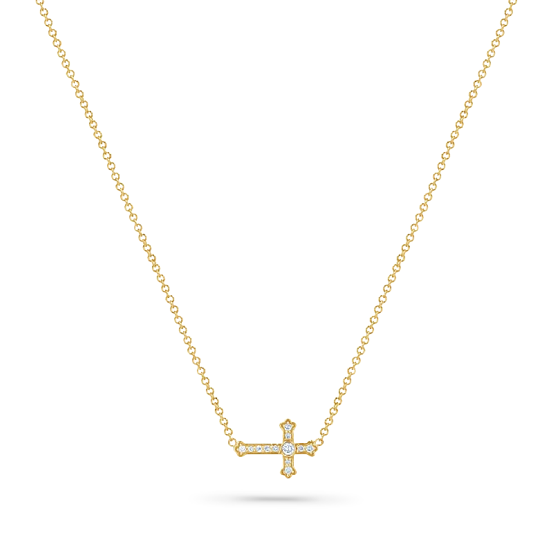 Black stone necklaces for women -Diamond Sideways Cross Necklace