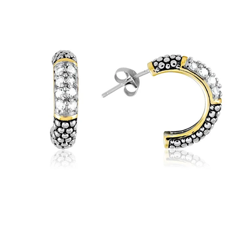 Chunky earrings for women -Sterling Silver TT CZ and Beads Half-Circle Hoop Earrings