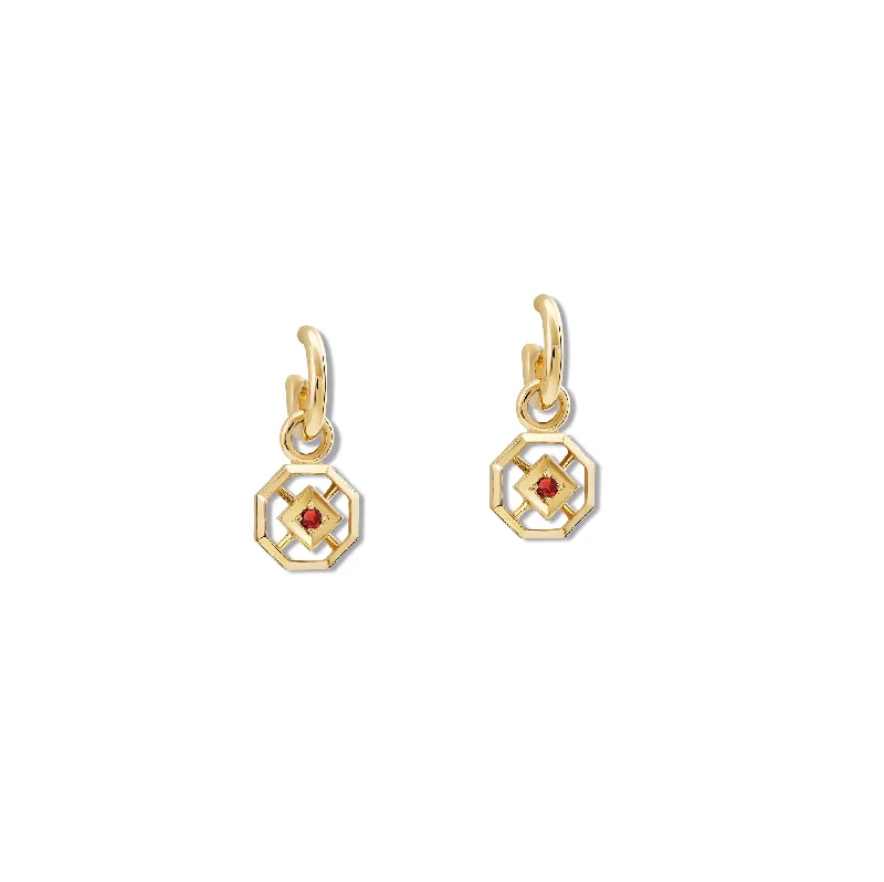 Dangle earrings for women -Parquet Earring Drops Yellow Gold - Ruby