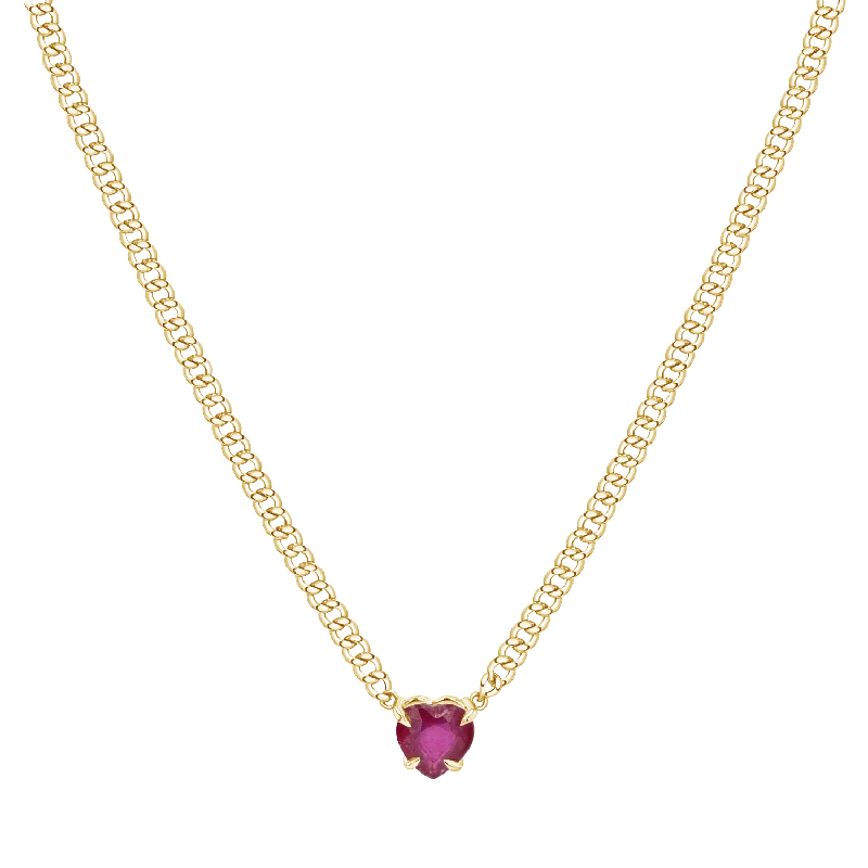 Personalized birthstone necklaces for women -Ruby Heart Cuban Chain Necklace