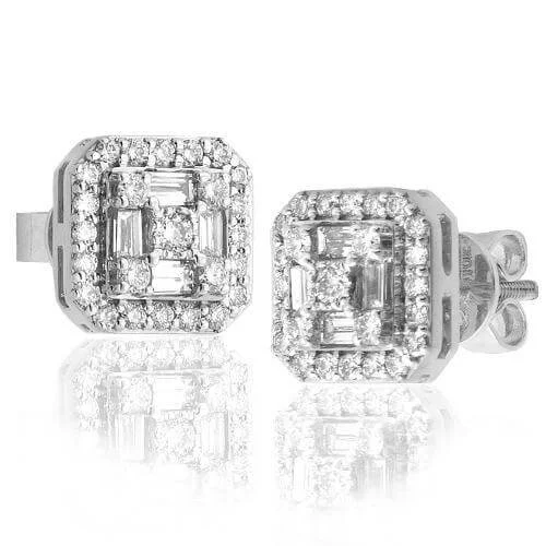 Designer earrings for women -10KW 0.85CTW BAGUETTE DIAMOND SQUARE CUSHION SHAPE