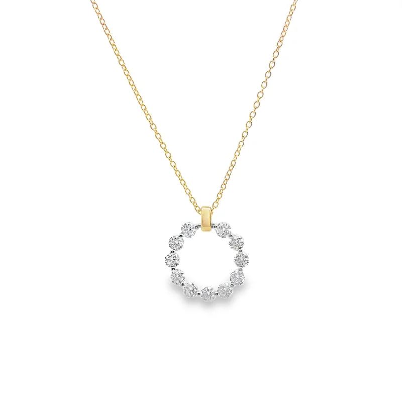 Gemstone necklaces for women -Two-tone Round Diamond Open Circle Pendant Necklace