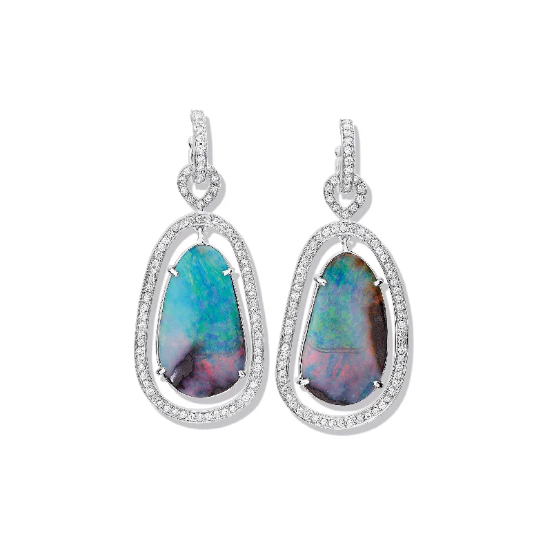 Crystal stud earrings for women -Octavia Margarita Earring Drops 18ct White Gold - Blue Boulder Opal & Diamond