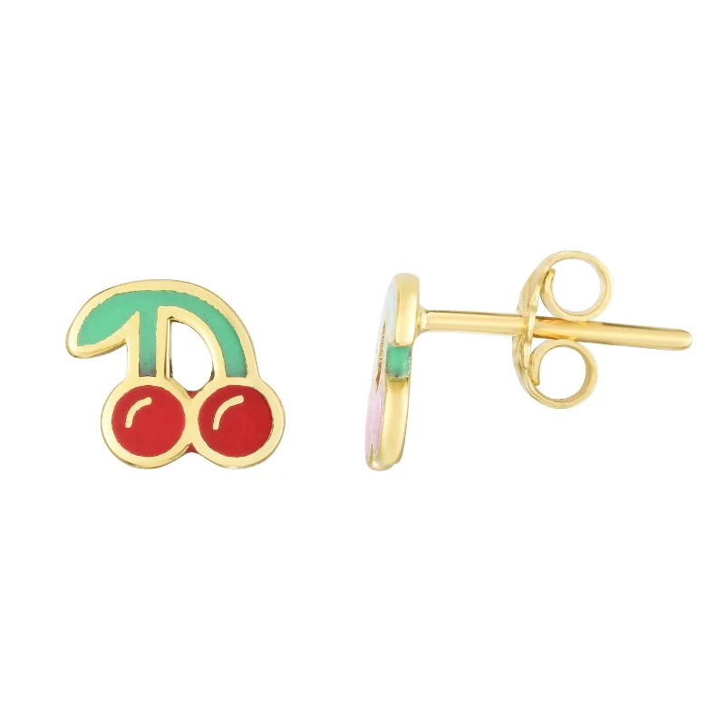 Gold-plated earrings for women -14K Cherry Enamel Earrings