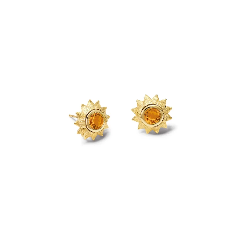 Custom name earrings for women -Sunflower Earring Halos Yellow Gold