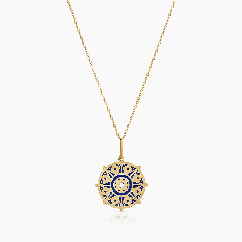 Custom necklaces for women -Karmic Wheel Blue Enamel Necklace