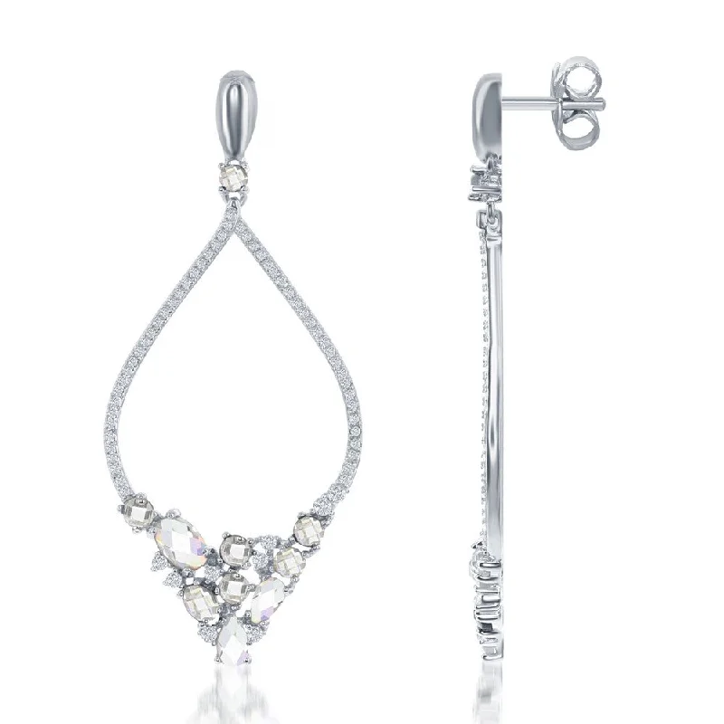 Long drop earrings for women -Sterling Silver Large Open Marquise with Multi Shaped CZ Earrings