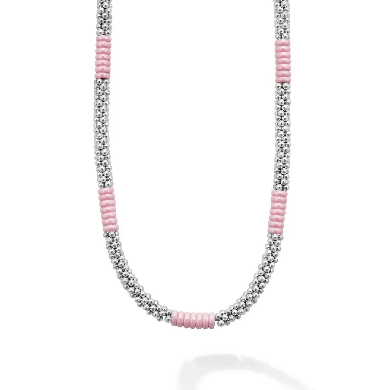 Romantic necklaces for women -Lagos Sterling Silver 18"  Pink Caviar Station Necklace