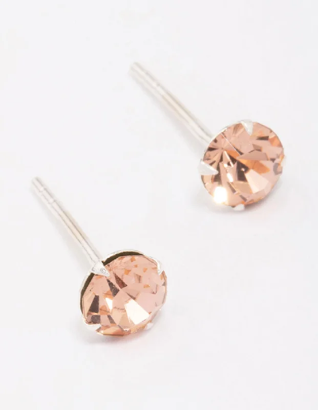 Geometric stud earrings for women -Sterling Silver Blush Czech Crystal Small Stud Earrings