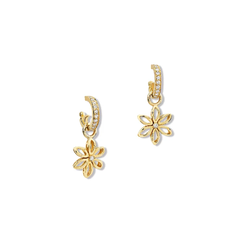 Sterling silver drop earrings for women -Fleur de Lys Earring Drops Yellow Gold - Diamond