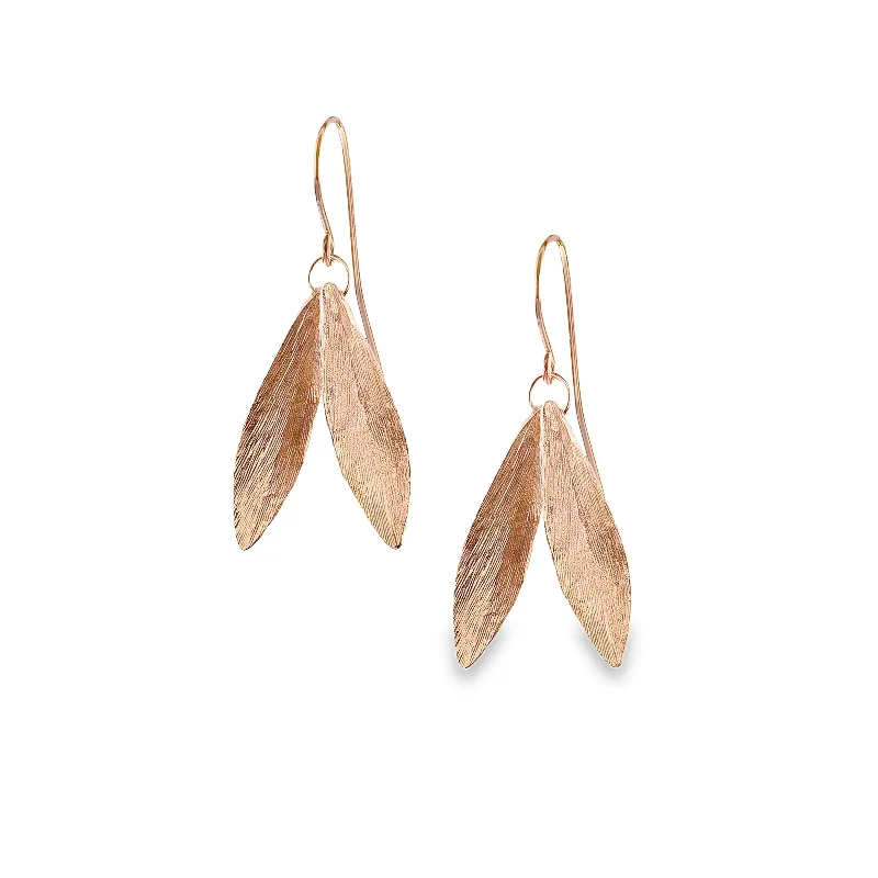 Elegant drop earrings for women -Rose Gold Double Leaf Earrings