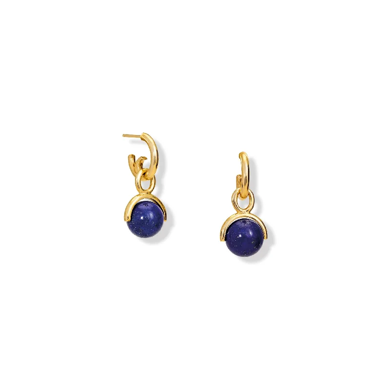 Luxury hoop earrings for women -Stirrup Earrings Drops Yellow Gold - Lapis Lazuli