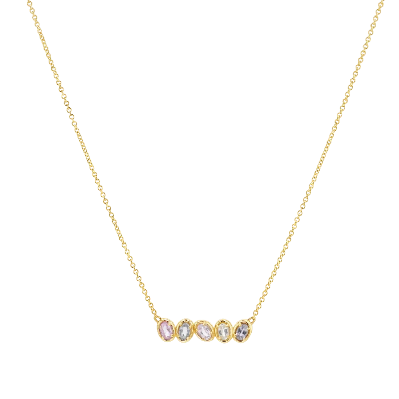 Dainty necklaces for women -Oval Sapphire Bar Necklace