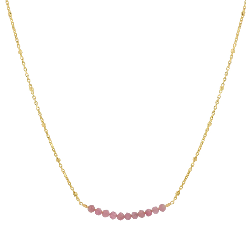 Round gemstone necklaces for women -Pink Sapphire Bead Bar Necklace