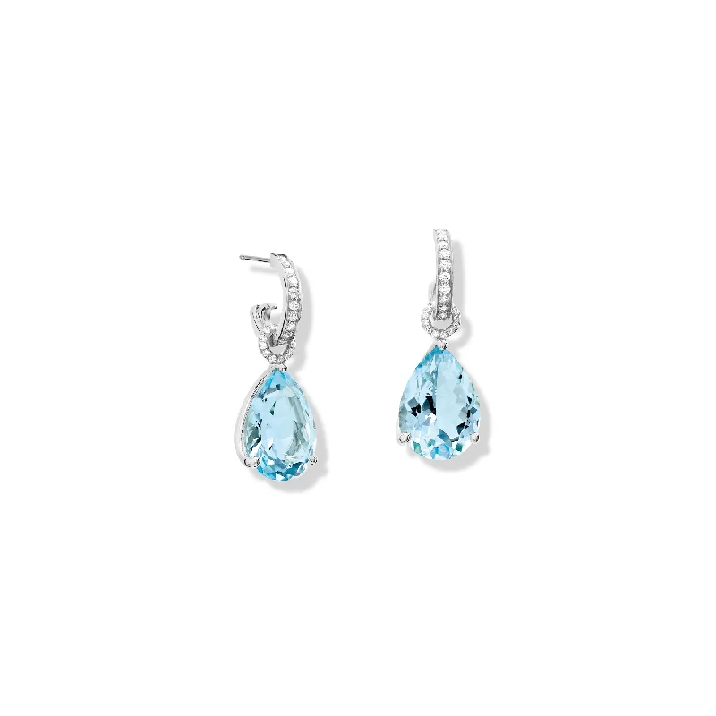 Stud earrings for women -Luiza Earring Drops White Gold - Blue Topaz & Diamond Pavé