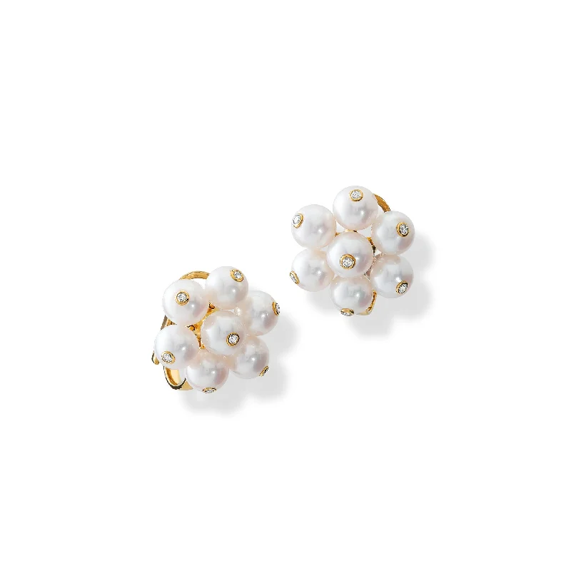 Drop earrings for women -Cavolfiore Earrings 18ct Yellow Gold - Pearl & Diamond