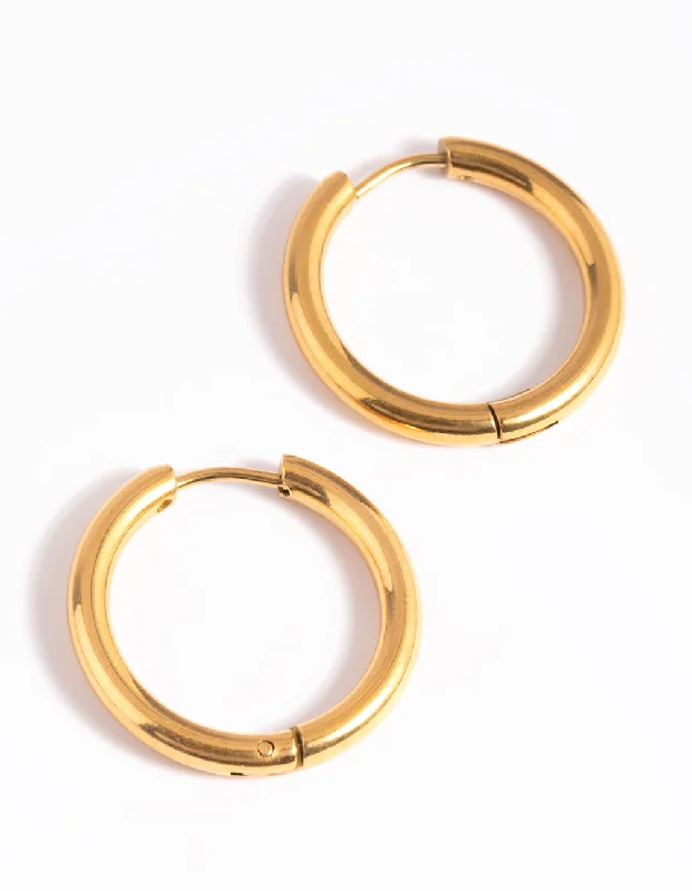 Custom hoop earrings for women -Waterproof Gold Plated Stainless Steel Classic Huggie Hoop Earrings