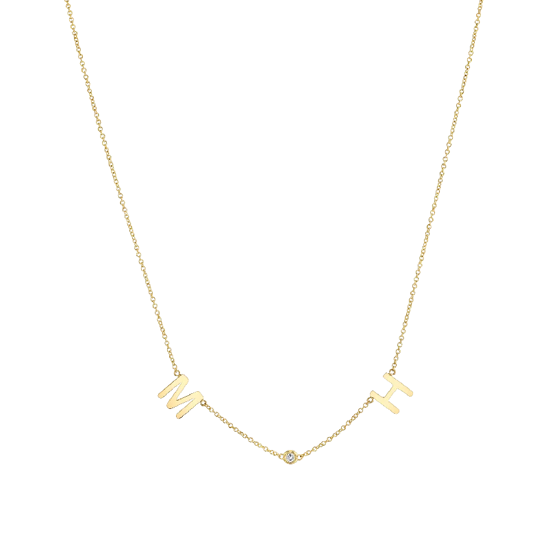 Simple necklaces for women -Double Letter Diamond Bezel Necklace