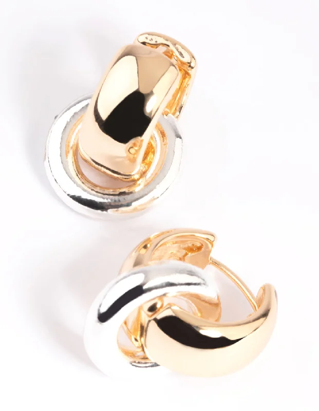 Stud earrings for women -Gold Circular Huggie Hoop Earrings