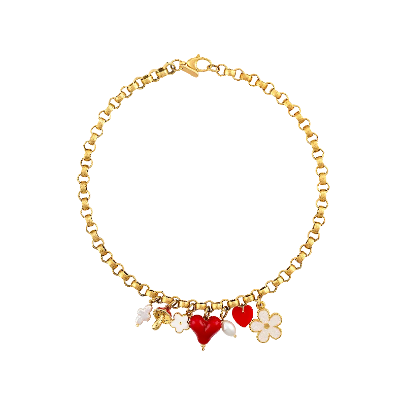 Simple gold necklaces for women -Red Love Charm Necklace